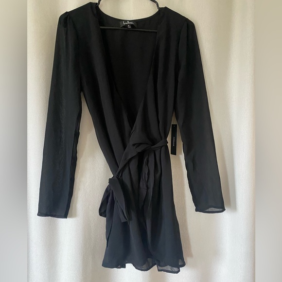 Lulus Black Wrap Dress Long Sleeve Size Small New W/ Tags - Picture 2 of 4